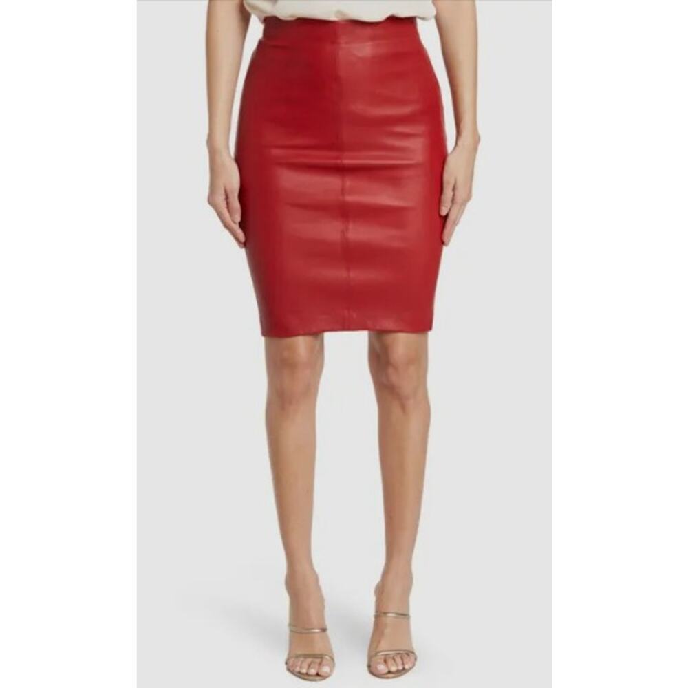 WALTER BAKER Mae Red Metallic Stretch Leather Pencil Skirt